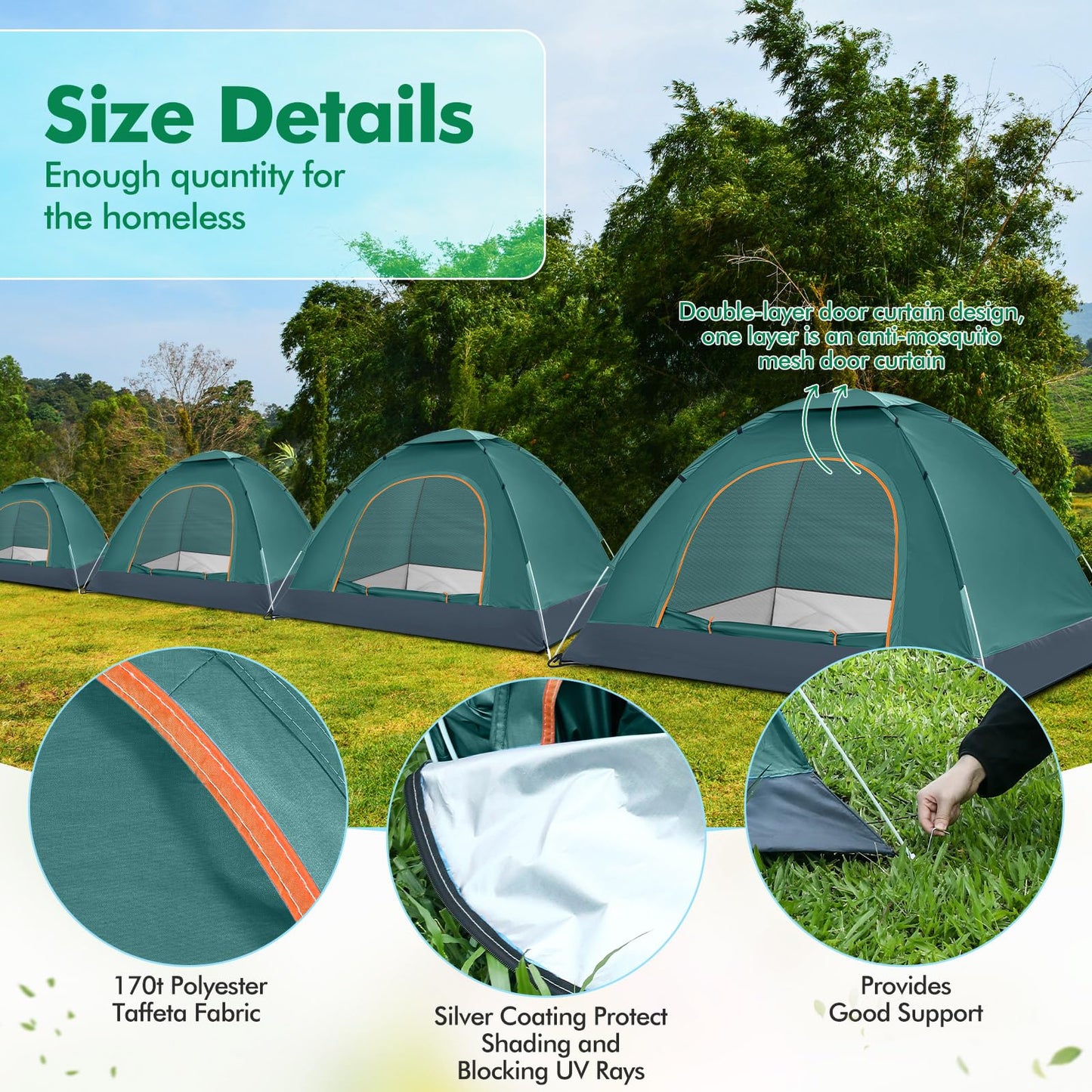 Woanger 10 Pack 10/16 Pack Bulk 2 Person Camping Tents for Homeless Lightweight Tent with Rain Fly and Carrying Bag Waterproof Windproof Setup Pop Up for Camping Backpacking Donation (Green)