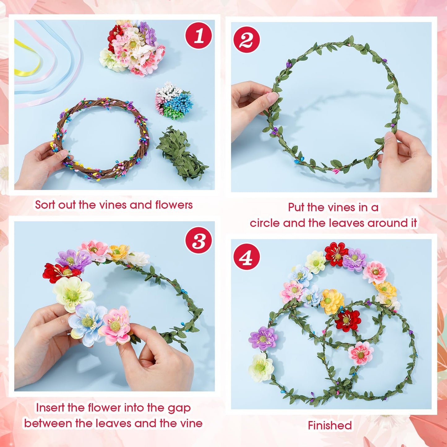 Zeyune 20 Sets Summer Tea Party Favor Flower Crowns Making Kit, Make Your Own Flower Crown Wreath Garland Headbands Craft Kit Handmade DIY Fairy Floral Hair Accessories Gift for Women(Daisy)