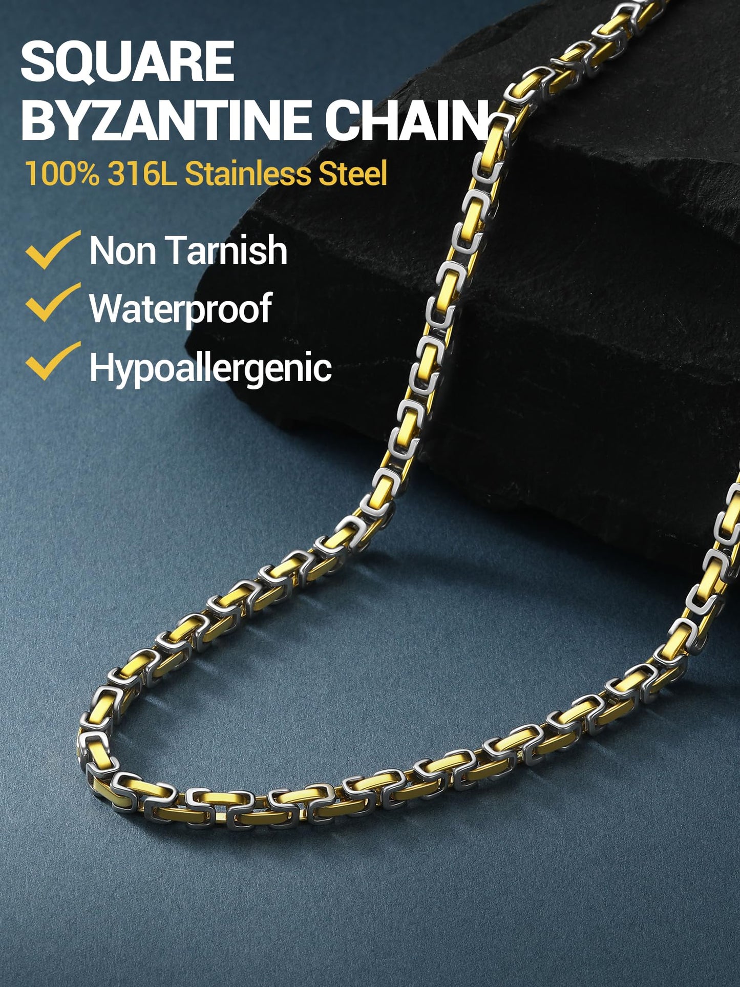 PROSTEEL Byzantine Necklace For Men Gold Chain Stainless Steel Long Necklaces