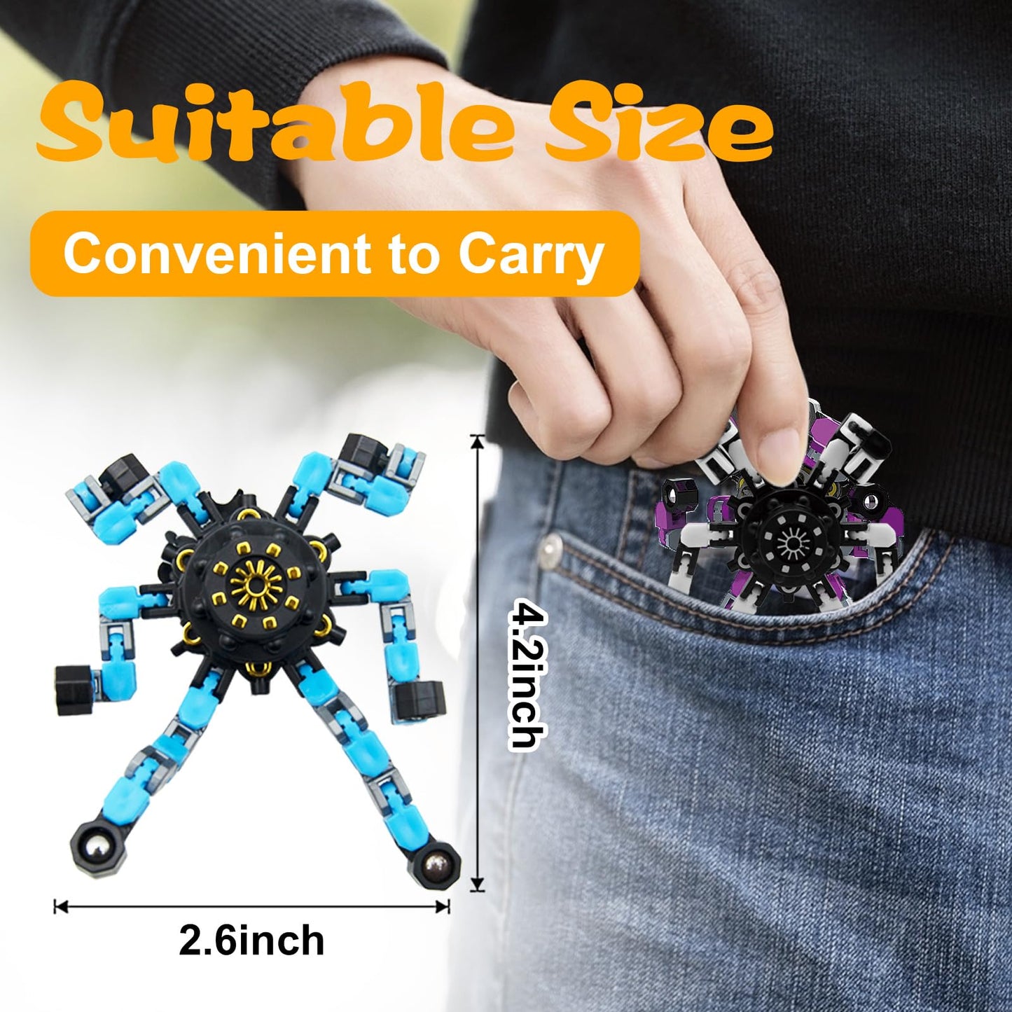 Easter Basket Stuffers 36PC Transformable Fidget Spinner for Kids,Deformable Chain DIY Robot Spinner Sensory Toy, Stress Relief Fingertip Gyros Fidget Toys Party Favors
