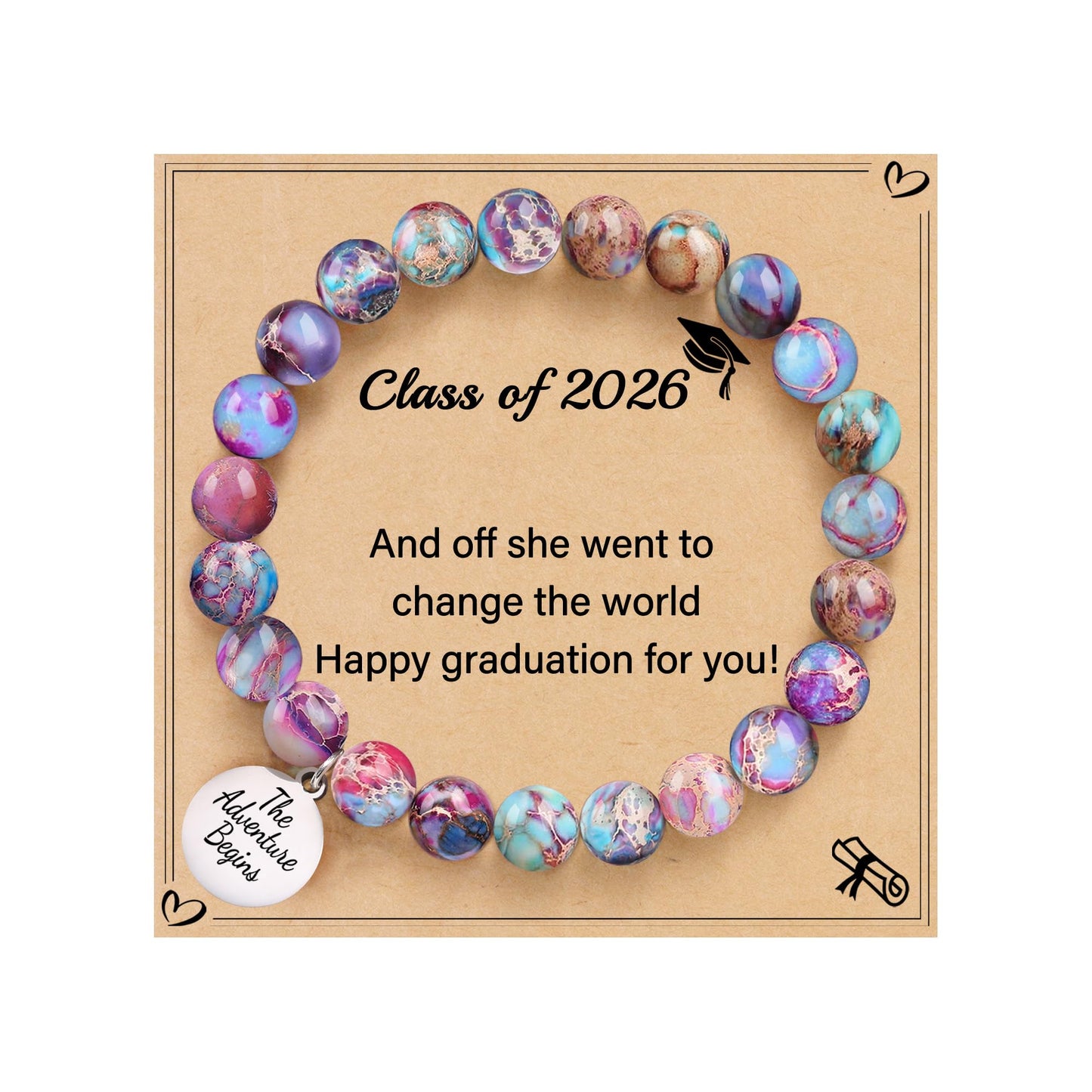Sistble Graduation Bracelet Class of 2026 Gifts College Graduation Gifts The Adventure Begins Nature Stone Bracelets for Women Niece Daughter Graduations Jewelry