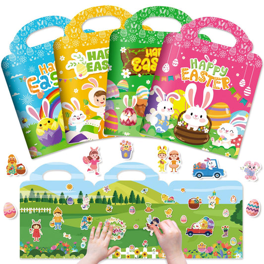 4 Sets Easter Reusable Sticker Books for Toddlers 1-3, Arts Crafts for Toddler 3-5, Activity Books for Kids 2-4, Toddler Toys Holiday Gifts Travel Toys Easter Basket Stuffers for Girls Boys