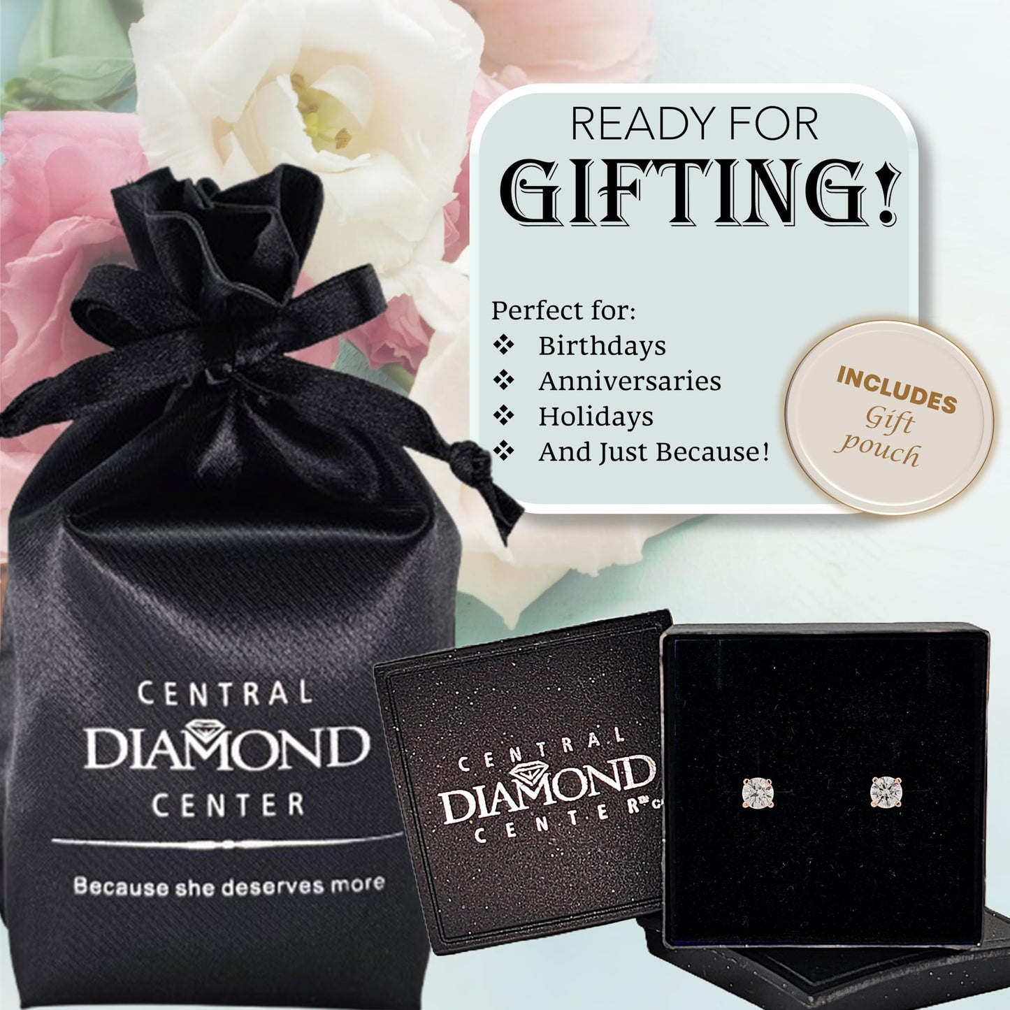 Central Diamond Center Round Simulated Diamond Stud Earrings Hypoallergenic Metal & Sterling Silver CZ - 4.00mm (0.50cttw) Rose