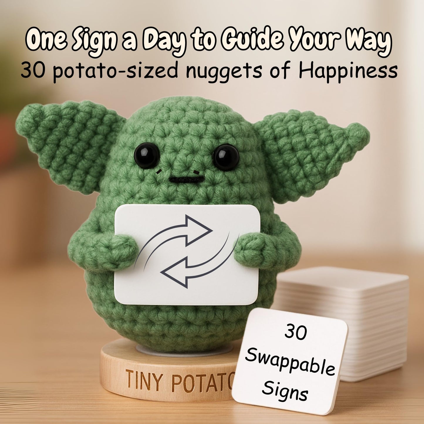 Star Wars Gifts | Handmade Baby Yoda Positive Crochet W/ 30 Fun Affirmations | Small Birthday Gift for Women | Starwars Present Idea for Friends, Coworker, Dad, Men, Brother | Funny Star Wars Figurine