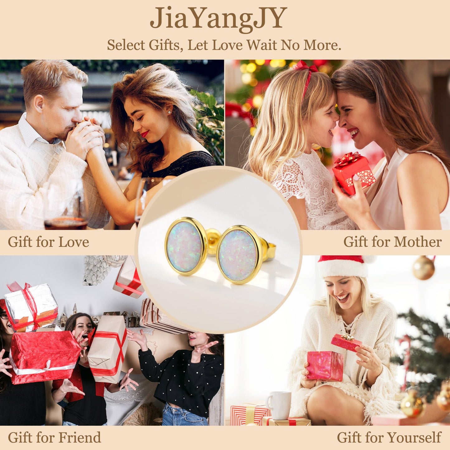 JiayangJY White Fire Opal Stud Earrings for Women 18K Yellow Gold Plated Sterling Silver Oval Shape 7mm Opal Earrings with Push Back