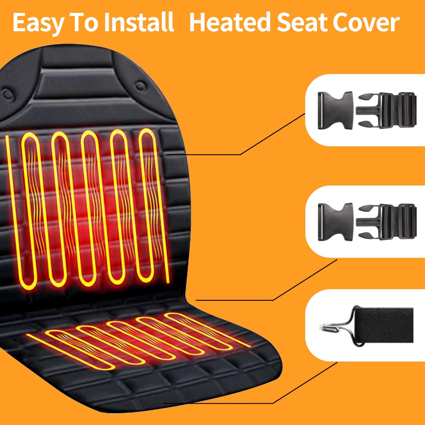 FOTN Heated Seat Covers, Fast Heating Heated Seat Warmer High-Low Heating Settings, UL Listed,Black,Upgrade., LT0614