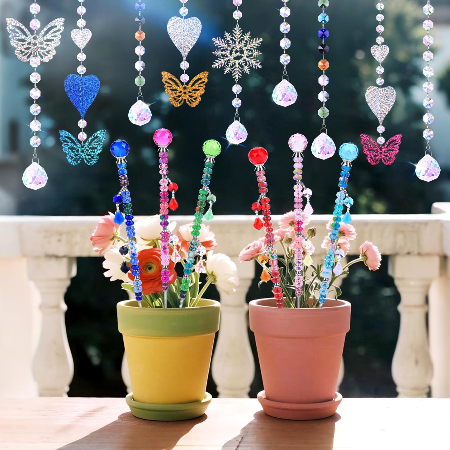 VICTLOV Crystal Suncatcher Making Kit, 340 Pieces with Beads, Snowflakes, Butterflies, Glass Balls for Garden Decoration, DIY Outdoor Hanging Ornaments (340Pcs Crystal Ball+Pendant)