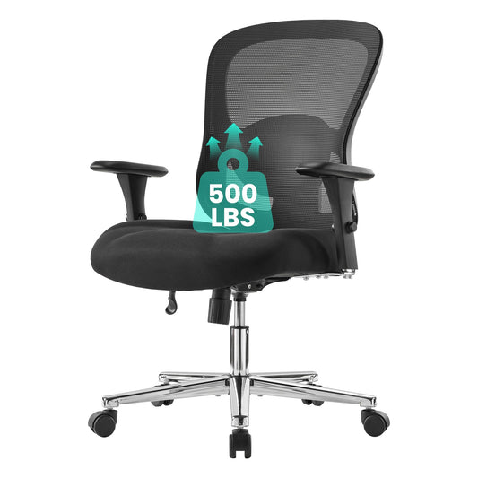 EUREKA ERGONOMIC Big and Tall Office Chair for Heavy People, Hoss 500lbs Heavy Duty Office Chair Mesh Ergonomic Desk Chair with Armrest, Rolling Chair with Wide Comfy Seat for Adult, Black
