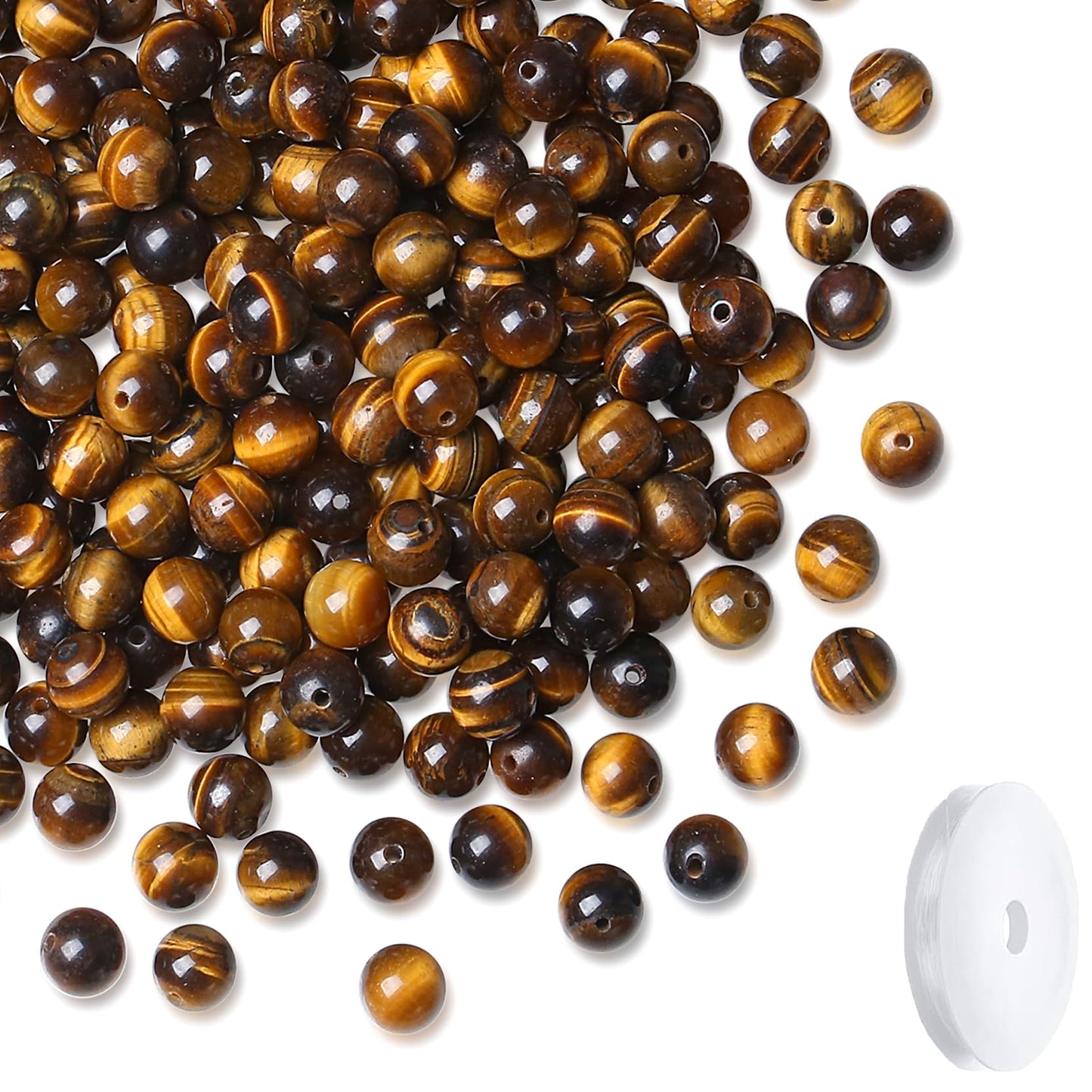NUKAYAI Natural Yellow Tigers Eye Beads 100Pcs 8mm Crystal Beads Loose DIY Round Stone Bead for Bracelet Necklace Earrings Making