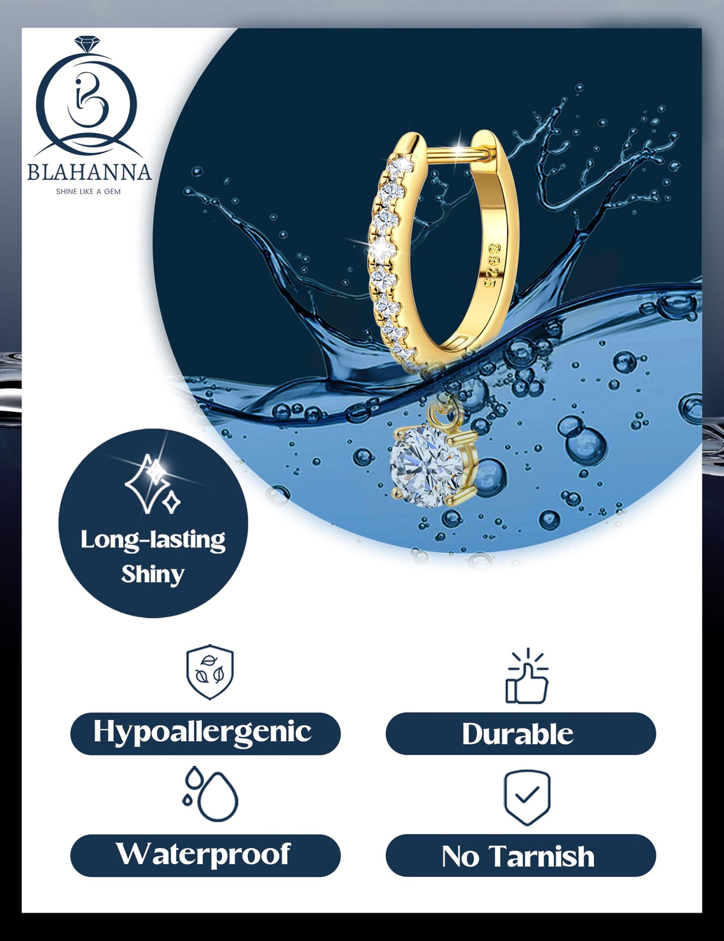 Moissanite Earrings, Sterling Silver Hoop Earring 1.0ct-2.0ct D Color Brilliant Hypoallergenic Earring for Women Men Drop Dangle Moissanite Leverback Mother's Day Gift