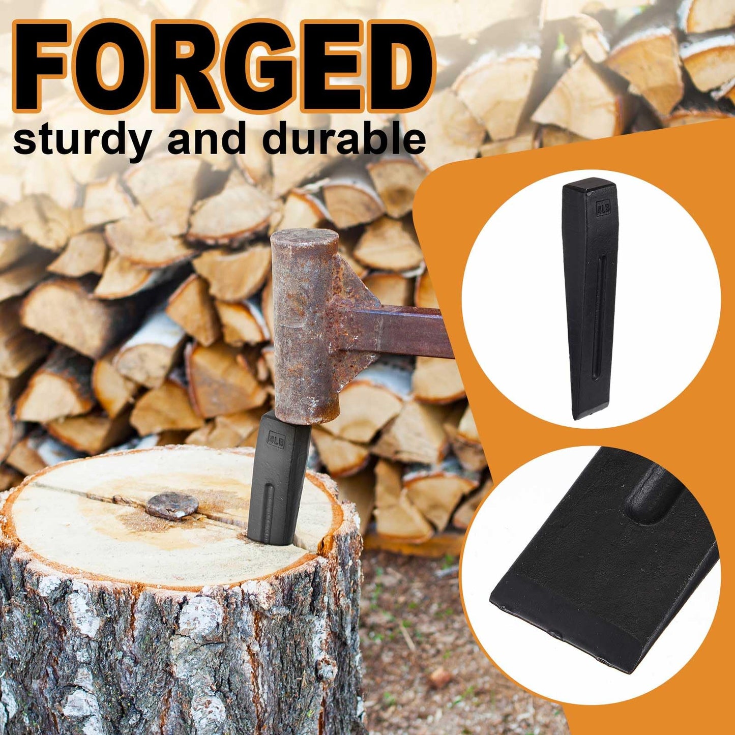 Otoolling 2 Pcs Manual Log Splitter Wedge Wood Splitting Wedges for Firewood 2 Way Black Design Forged Steel Tool for Easy Wood Splitting Sharpened Edge for Outdoor Logging Chopping (4 Lbs)