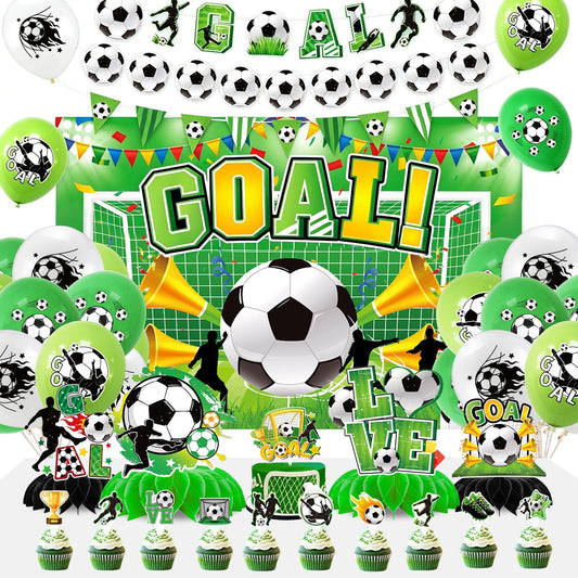 42 Pcs Soccer Party Decorations 2026- Football Watch Party Decorations Soccer Fan Celebration Kit with Backdrop, Banner, Balloons, Honeycomb Centerpieces & Cupcake Toppers for Global Soccer Event