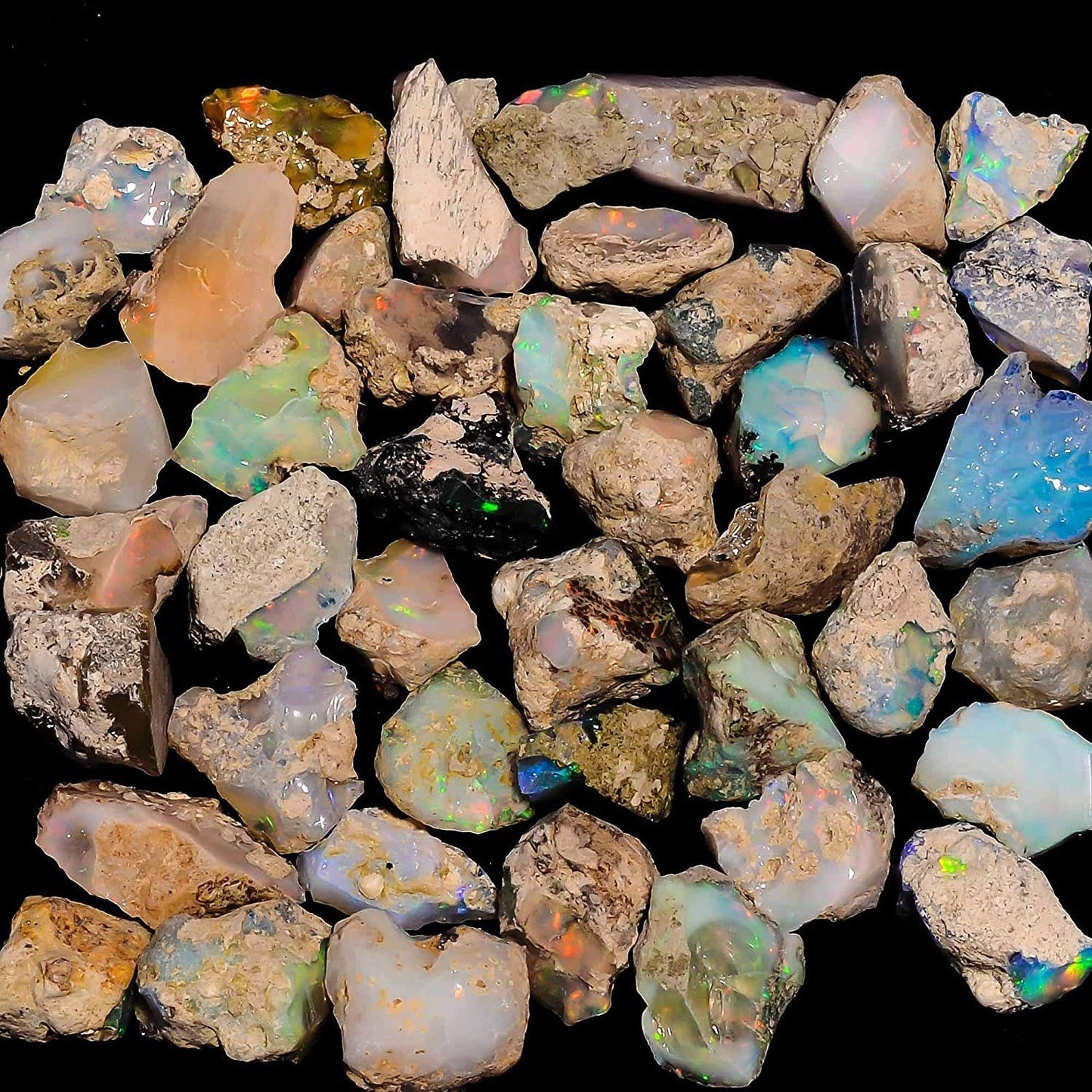 GEMKORA 100 cts Ethiopian Opal Raw, Fire Play Opal, Opal Supply, Jewelry Making Stones, DIY Crystals, Chakra Opal, Healing Opals, Birthstone, Good Luck Gemstones, Opal Rough