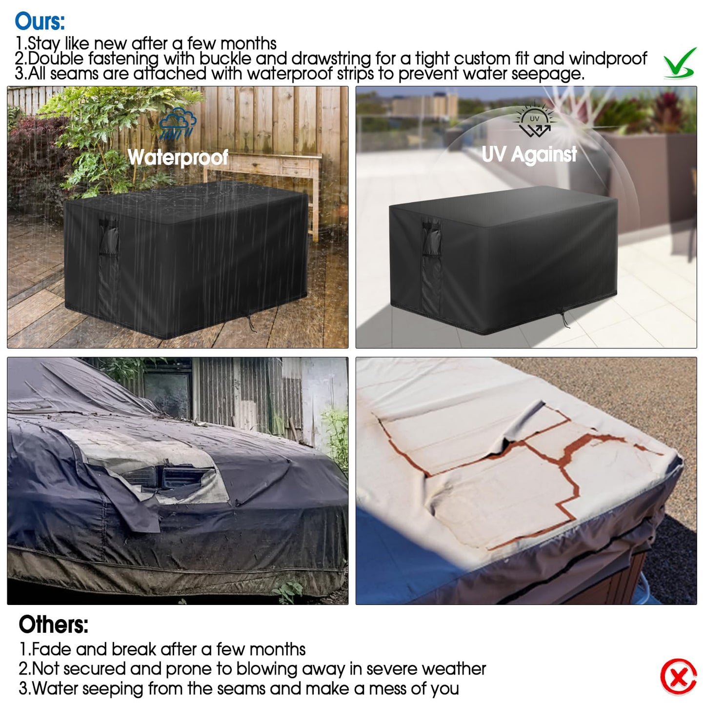 Velfree Fire Pit Cover Rectangular 51 Inch, Outdoor Fire Table Cover Rectangle, Waterproof Heavy Duty Cover for Patio Fireplace/Gas Firepit Table/Patio Propane Firepit- 51 x 31 x 25 Inch