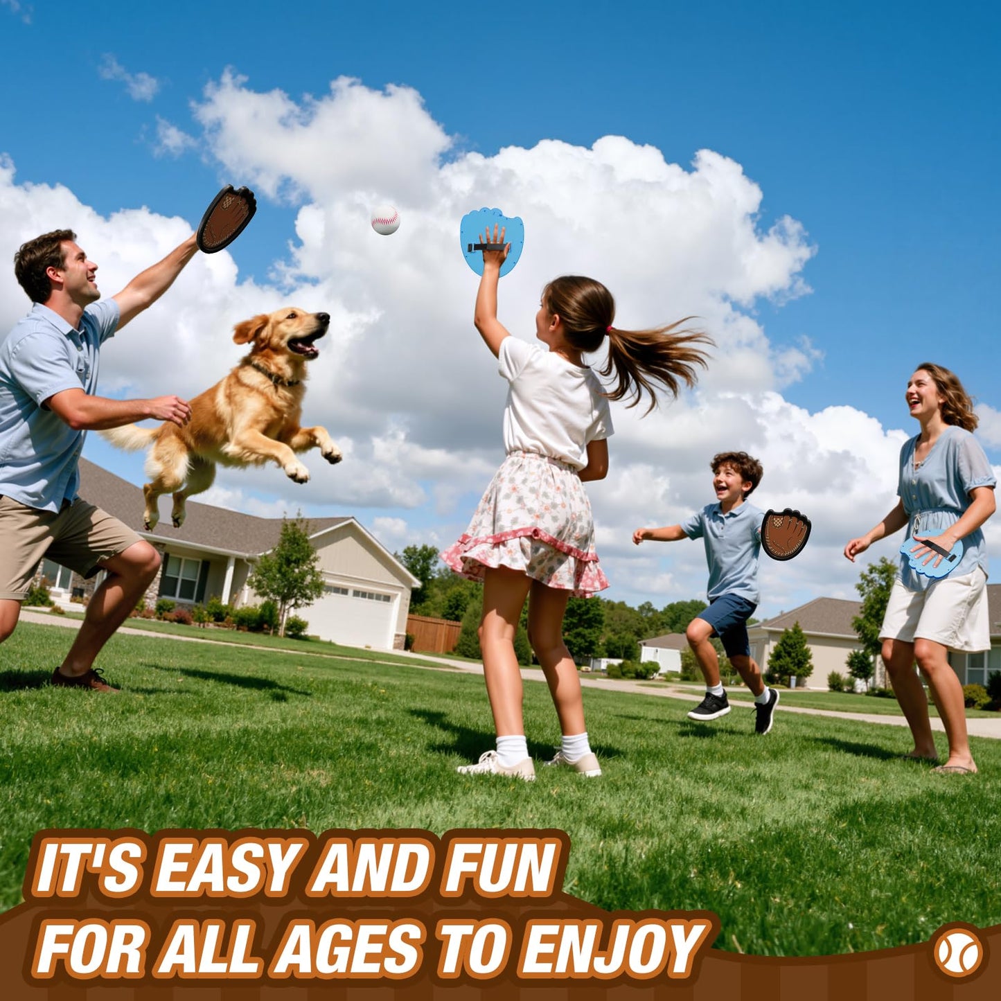 HYES Toss and Catch Ball Game, Outdoor Toys for Kids, Beach Pool Yard Games for Teens & Family, Toddler Baseball Glove Birthday Gifts for 3 4 5 6 7 8+ Year Old Boys & Girls (4 Paddles & 6 Balls)