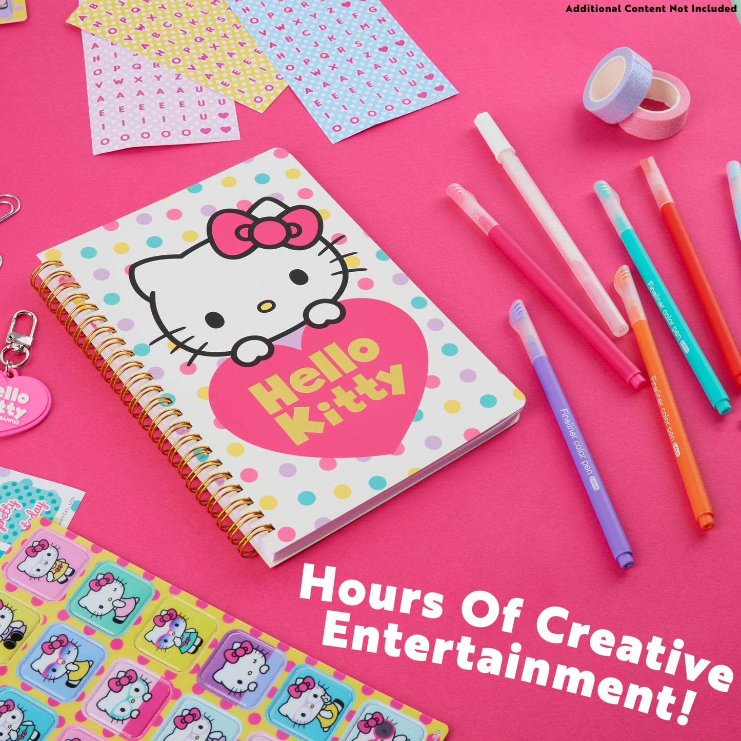 Hello Kitty Sanrio DIY Journal Kit for Girls Tweens, A5 Spiral Notebook with Stickers, Stationery Set, Cute Art & Crafts Supplies, Diary Set, Kawaii Anime Gifts for Girls (Pink Hello Kitty)