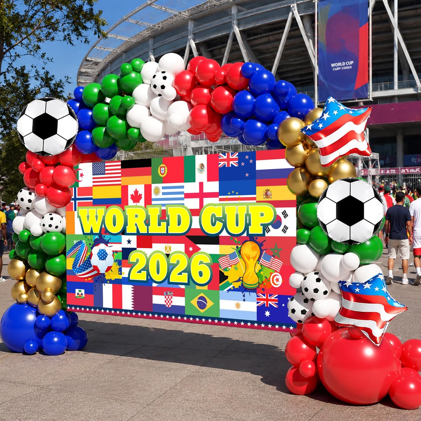 World 2026 Cup,World Party Cup Decorations,154PCS Soccer Balloon Garland Arch Kit with Large Backdrop Banner for World Tournament Cup,Soccer Party Decorations