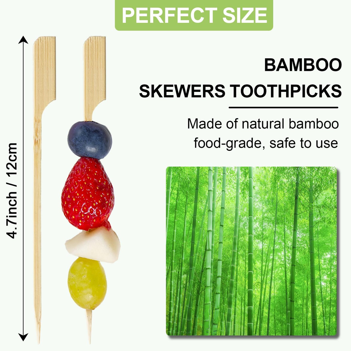1200 Pieces Bamboo Appetizer Skewers 4.7 Inch, Cocktail Picks Fancy Toothpicks for Appetizers, Flat Wooden Cocktail Skewers Sticks for Party Food Drinks Fruit BBQ, Charcuterie Boards Accessories