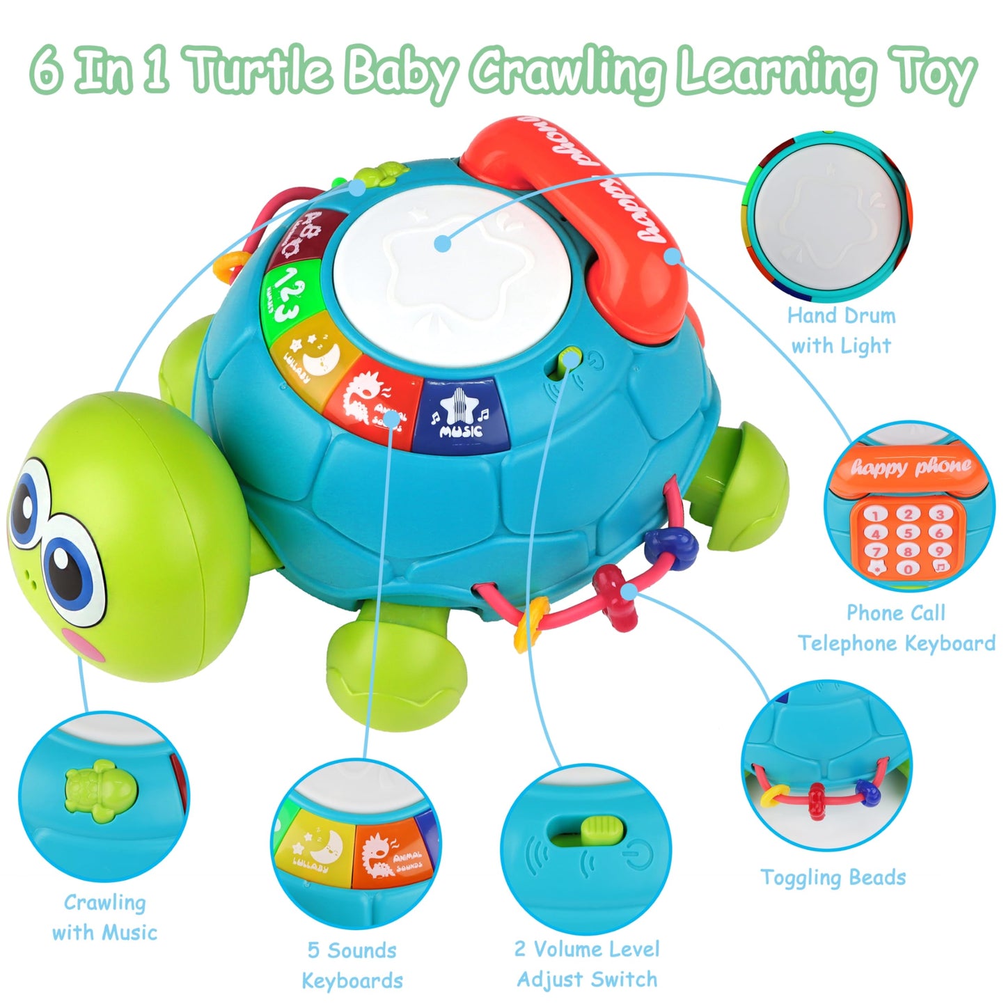 KWYZ Baby Toys 6-12 Months, Musical Turtle Crawling Baby Toys for 12-18 Months, Tummy Time Toys with Light & Sound, Infant Toy 0-3 3-6 6-18M Birthday Gifts for 1 2 Year Old Boy Girl
