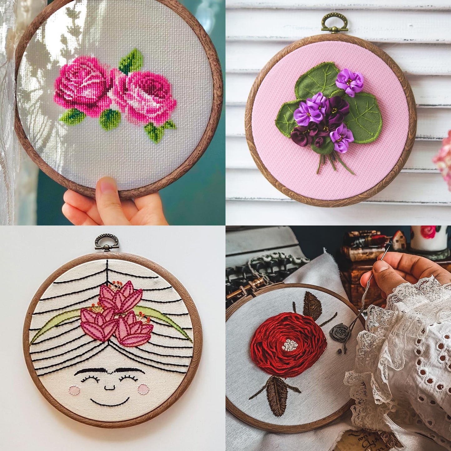 PATIKIL 5inch Embroidery Hoops, 10Pieces Imitated Wood Circle Frame Cross Stitch Hoop Ring for Embroidery Art Craft Sewing Ornaments Hanging Decoration