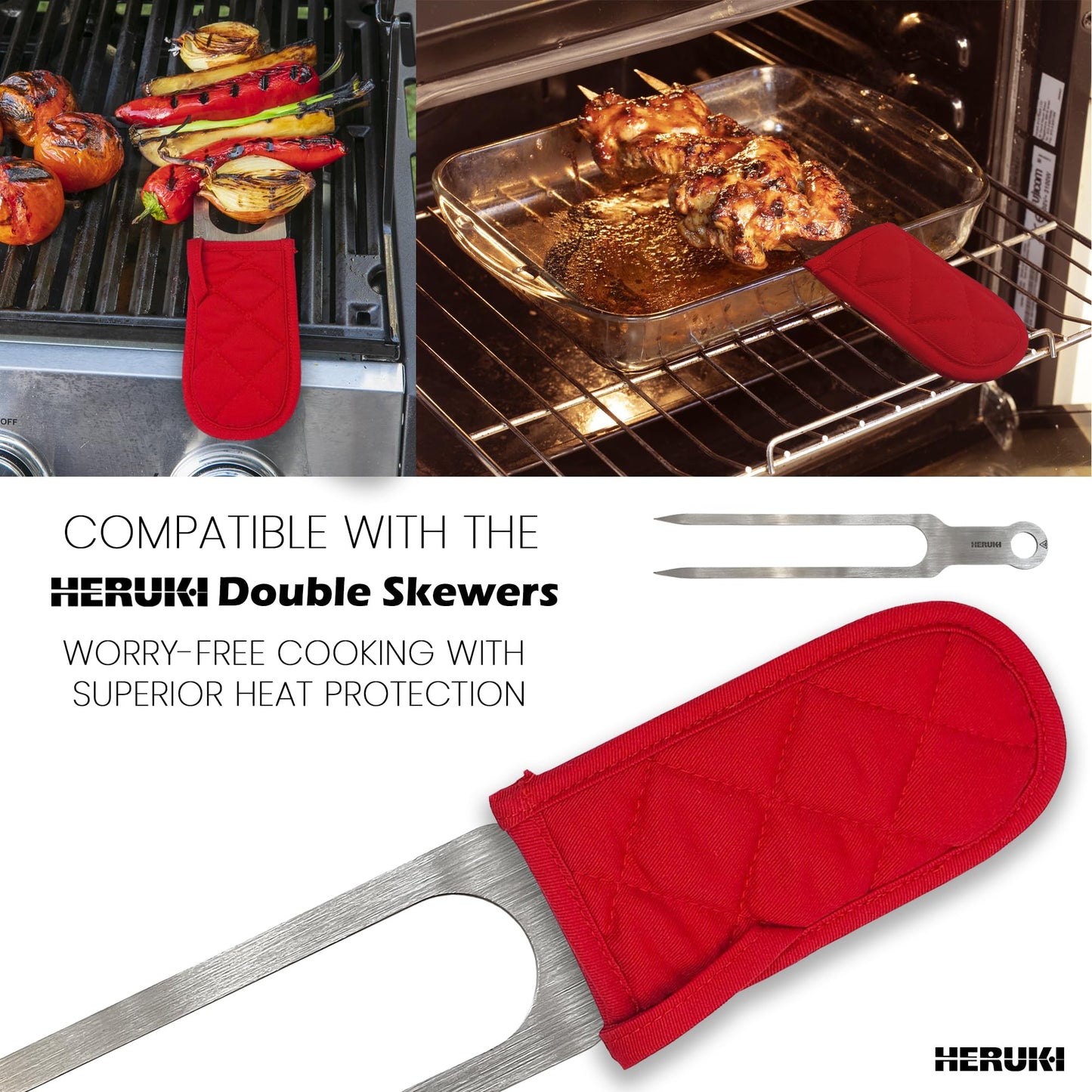 HERUKI Handle Holders and PotHolders Set, Heat Resistant Quilted Kitchen Accessories, Red, 4-Piece