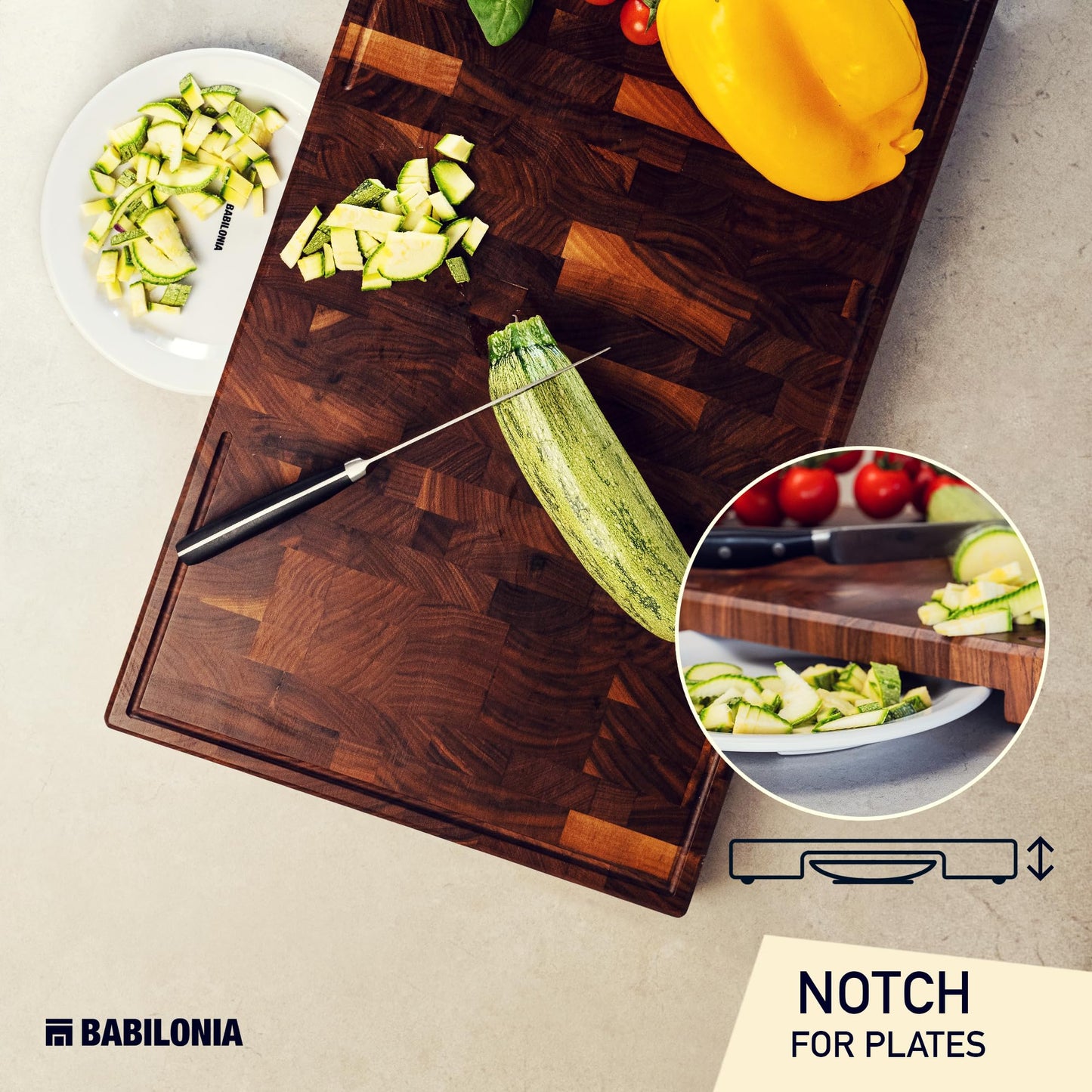 XXL American Black Walnut Cutting Board 24 x 15 Inch (ExtraThick 1.7"), Hardwood Butcher Block, Charcuterie, Heavy Duty End Grain Wood Chopping Board with Juice Groove & Handles (Oil & Plate included)