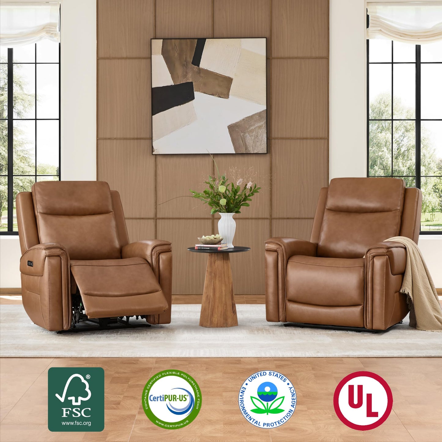 Watson & Whitely Super Zero Gravity Power Recliner Chair with Power Headrest, Genuine Leather Recliner with USB & Type-C Ports, Electric Reclining Sofa Chair for Living Room, Bedroom, Saddle Brown
