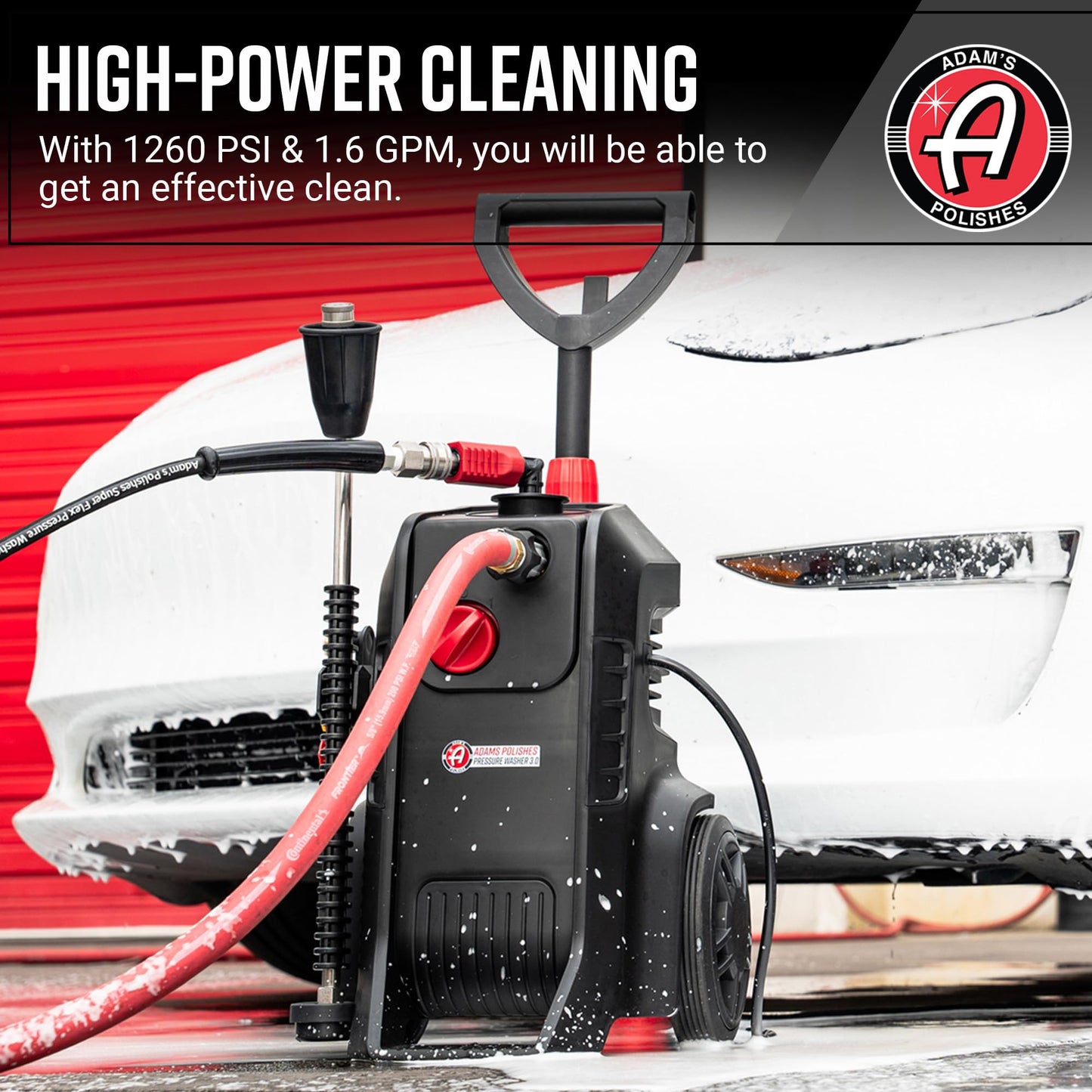Adam's Pressure Washer 3.0 (Complete Kit) - Powerful Car Washing Pressure Sprayer, Includes Snub Nose with Swivel, Extension Wand, Premium Foam Cannon & 16oz Mega Foam Shampoo| 1260 PSI & 1.6 GPM