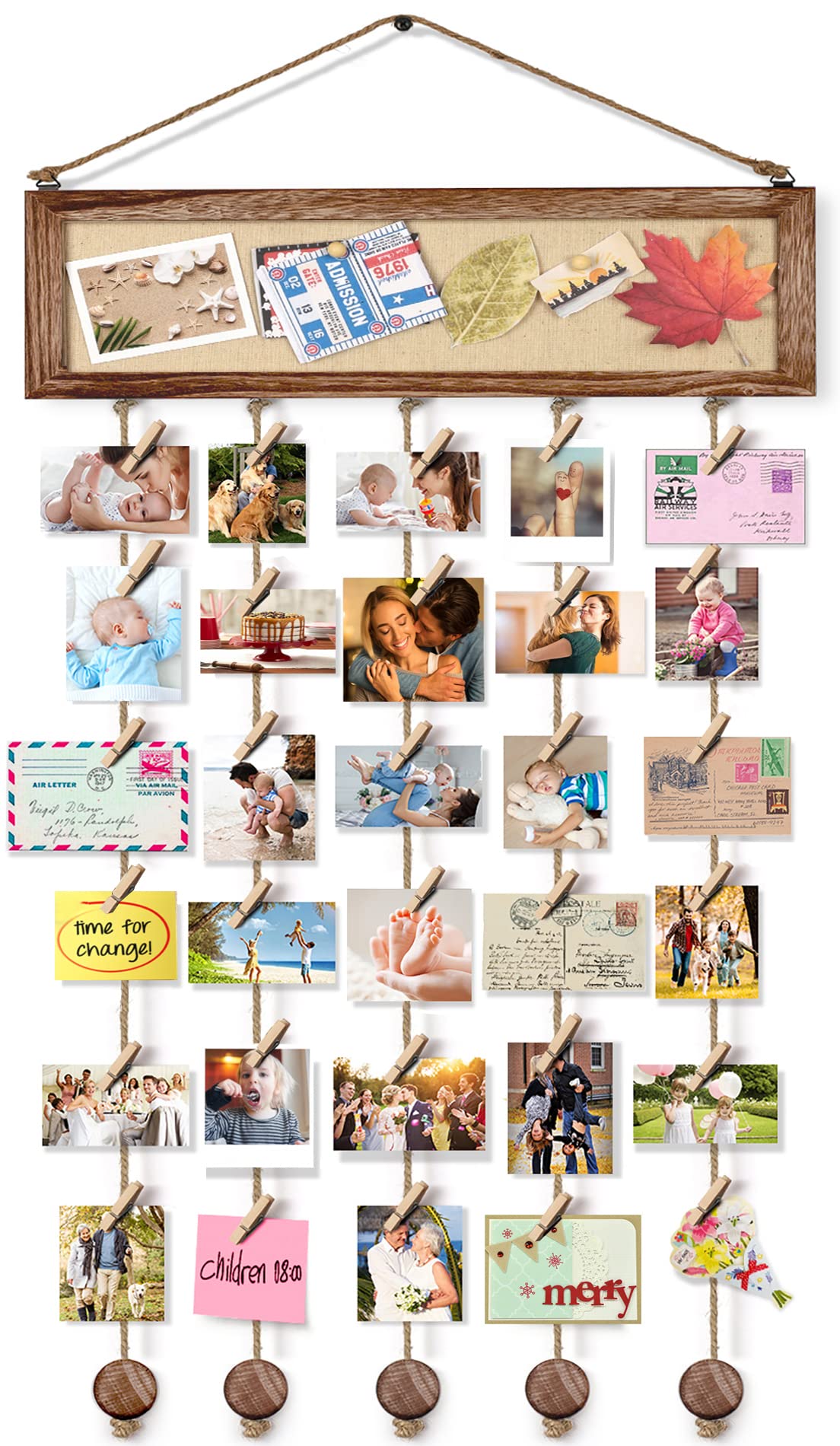 Bikoney Picture Frames Collage Wall Decor Hanging Photo Display Multi Pictures Organizer with Wood Bulletin Board Photo Board 30 Clips and 6 Pushpins for Room (Carbonized Black)