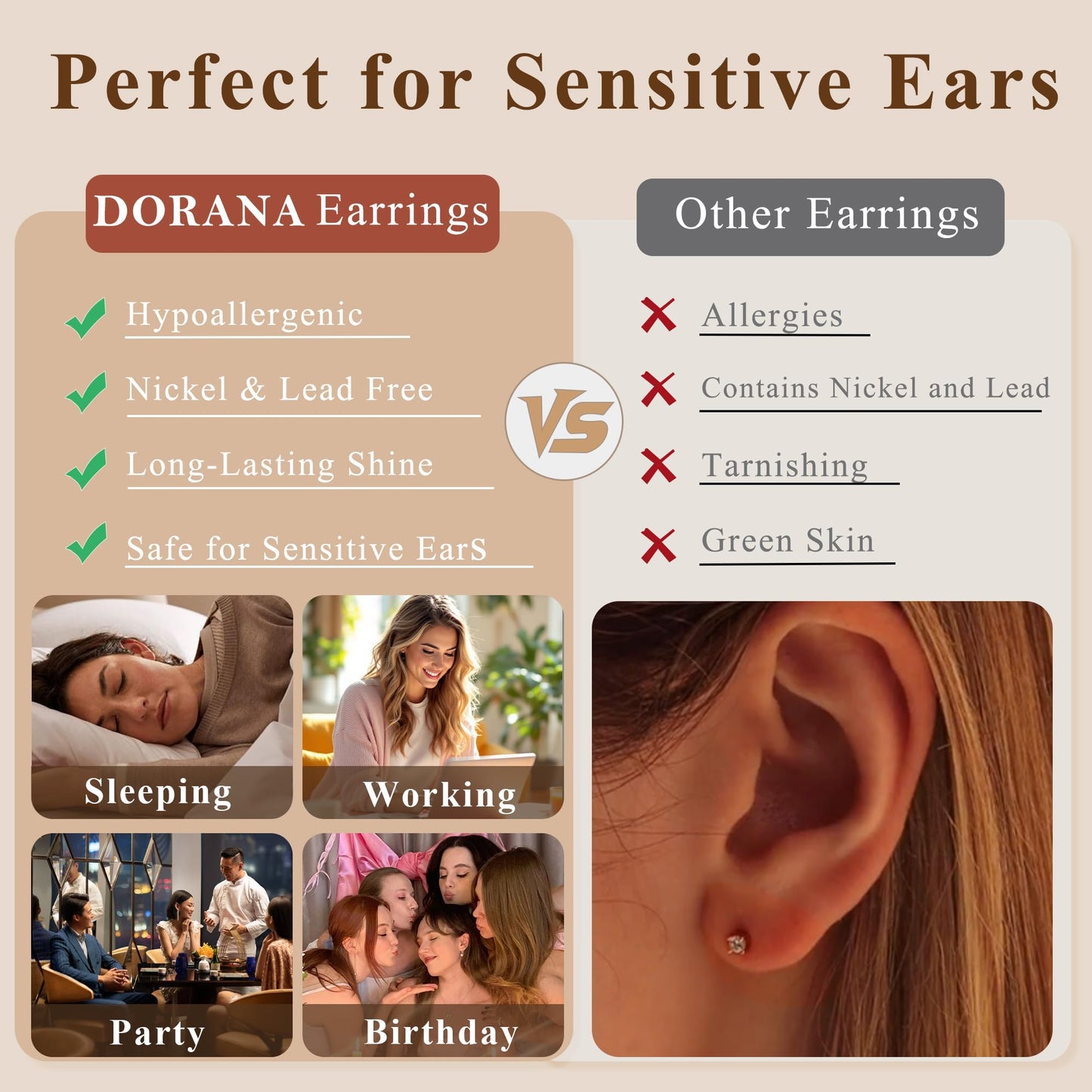 DORANA 3 Pairs 925 Sterling Silver Earrings for Women Non Tarnish Small Huggie Hoop Earrings Hypoallergenic Cartilage Hoops Stackable Earring Silver Stacks Sets for Multiple Piercing