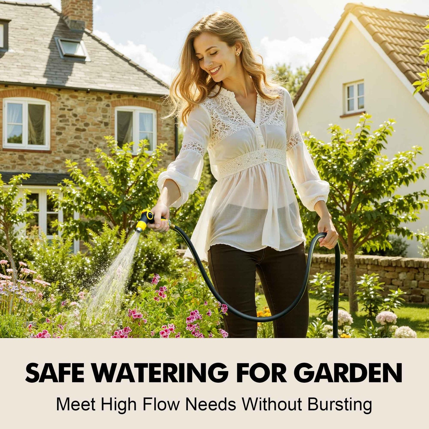 Wurzberge Lightweight Rubber Garden Hose 25 ft, 5/8" Hybrid Rubber Hose with Solid Brass Fitting, Water Hose Pipe for Outdoor, Cleaning & Washing