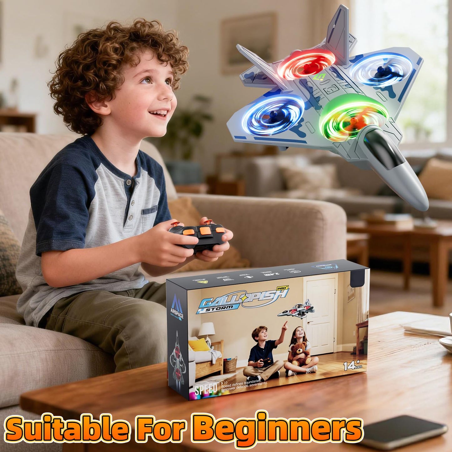 Remote Control Airplane Drone for Kids Ages 4-6-8-10-12, RC Plane Jet Drone with One Key Take Off-Landing, Headless Mode, 360° Flip for Kids Boys Beginners, Outdoor Flying Toys Birthday Gifts for Boys