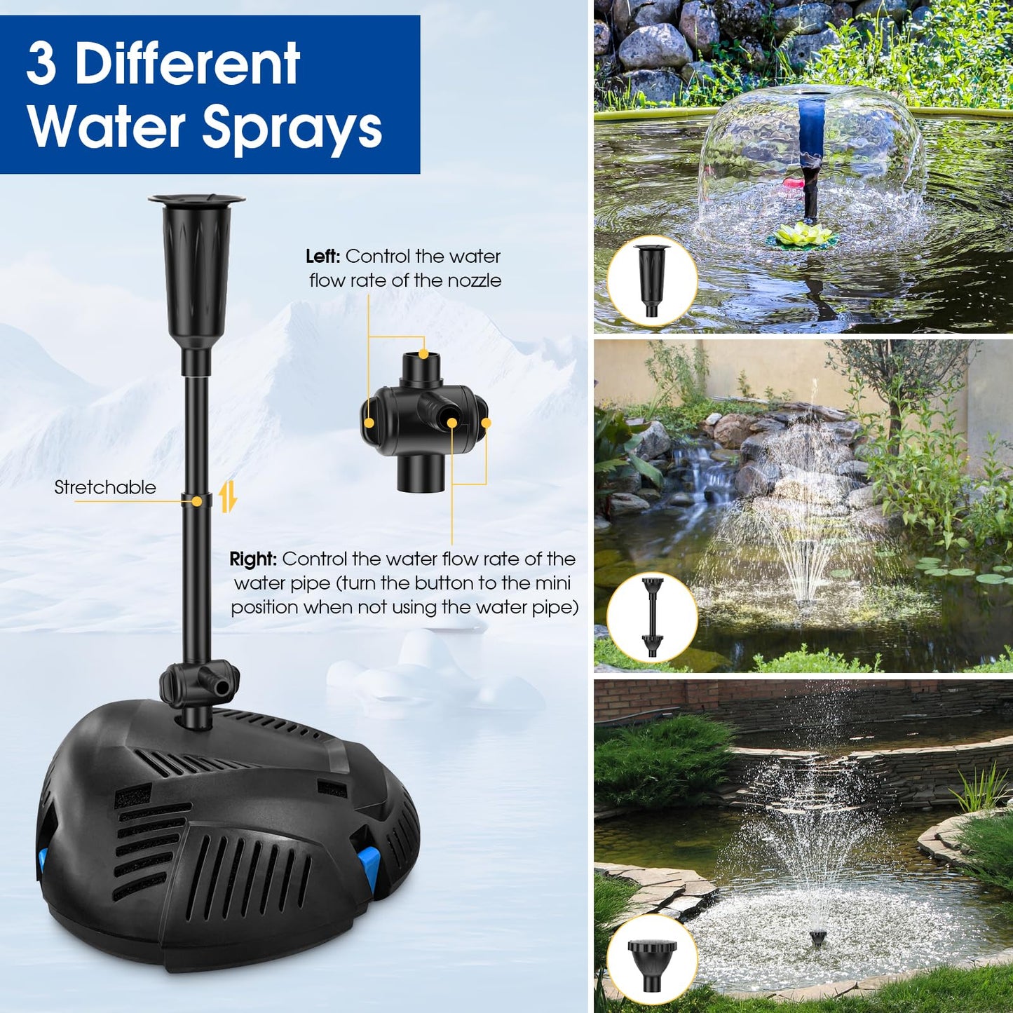 Antfraer 55W Solar Pond Filter with Water Pump, Solar Pond Filter Box with with 580GPH Pump & Fountain Kit & 6.6FT PVC Tubing for Outdoor Ponds Gardens Fountains Waterfalls Water Features