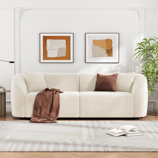 Christopher Knight Home 87.50" Velvet Curved Oversized 2 Seater Sofa, Upholstered Couch Chair, Soft Seating Lounge Sofa, Cozy Loveseat with Armrest, Reading Loveseat for Living Room, Home Rest, Cream