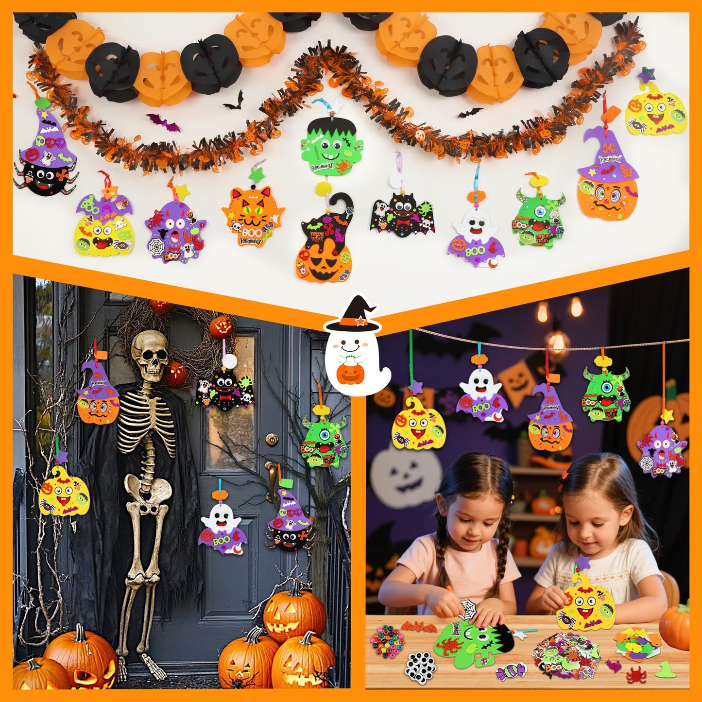 380Pcs Halloween Crafts for Kits 24 Sets Funny Halloween Arts and Crafts for Kids Include 34 Foam Cards 210 Glitter Stickers and All Accessories Included for Kids Adults Halloweens Party Favors