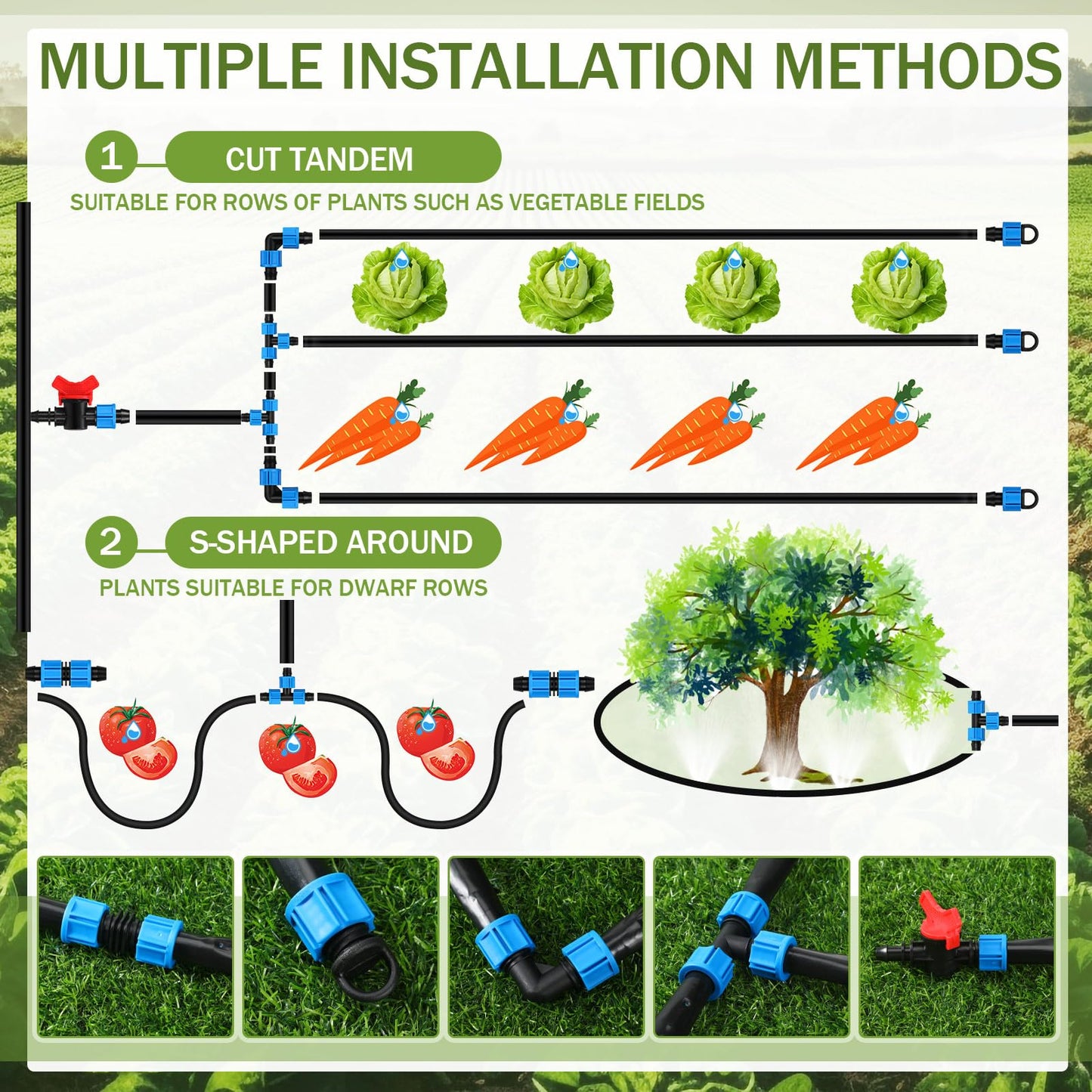Tondiamo 1000 ft 5/8 Inch Drip Tape Irrigation Tubing Kit 8 Mil 6" Spacing Hose Garden Landscape Irrigation System Automatic Equipment for Farms