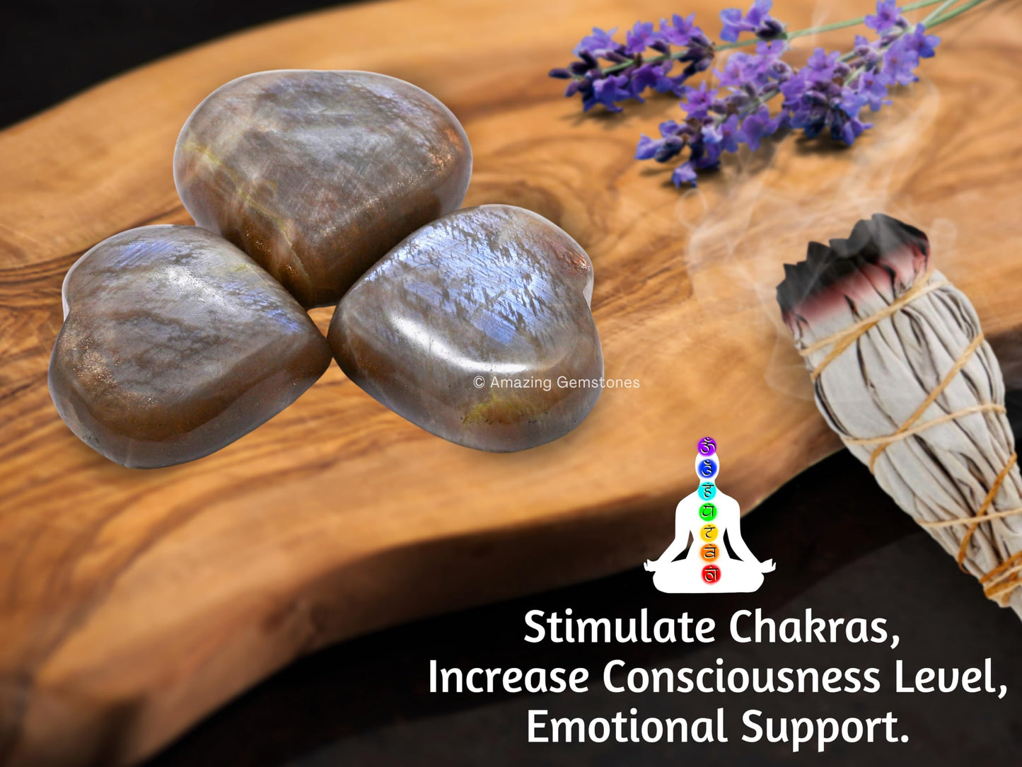 Amazing Gemstone Sun Moonstone Crystal Heart Palm Stone - Pocket Massage Worry Stone for Natural Body Chakra Balancing, Reiki Healing and Crystal Grid