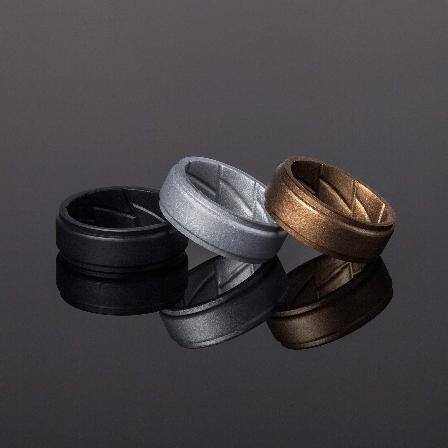 ThunderFit Silicone Wedding Rings for Men Breathable Airflow Inner Grooves, Step Edge Sleek Design Rubber Engagement Bands 8mm Wide 2mm Thick, Variety Multipack 1-7