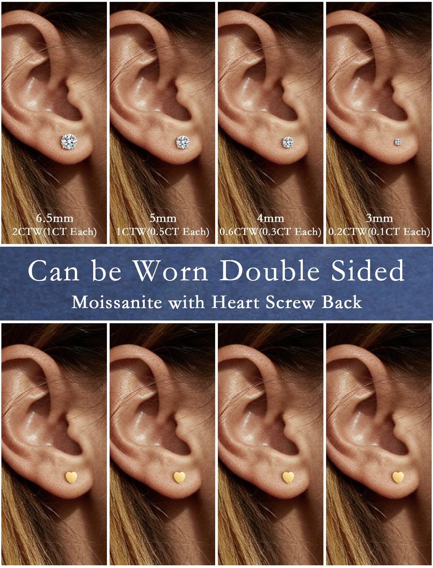 Limerencia Moissanite Stud Earrings for Women Men, F136 Hypoallergenic Titanium Earrings for Sensitive Ears, 18K Gold Plated Heart Flat Back, D Color VVS1 Clarity, GRA Certificate
