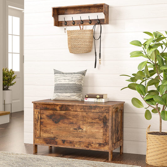 HOOBRO Toy Box, Retro Wooden Look Storage Chest with Safety Hinge, Entryway Storage Bench Supports 220 lb, 29.9 x 15.7 x 18.9 Inches Toy Chest Organizer, Easy Assembly (Rustic Brown) BF75CW01G1