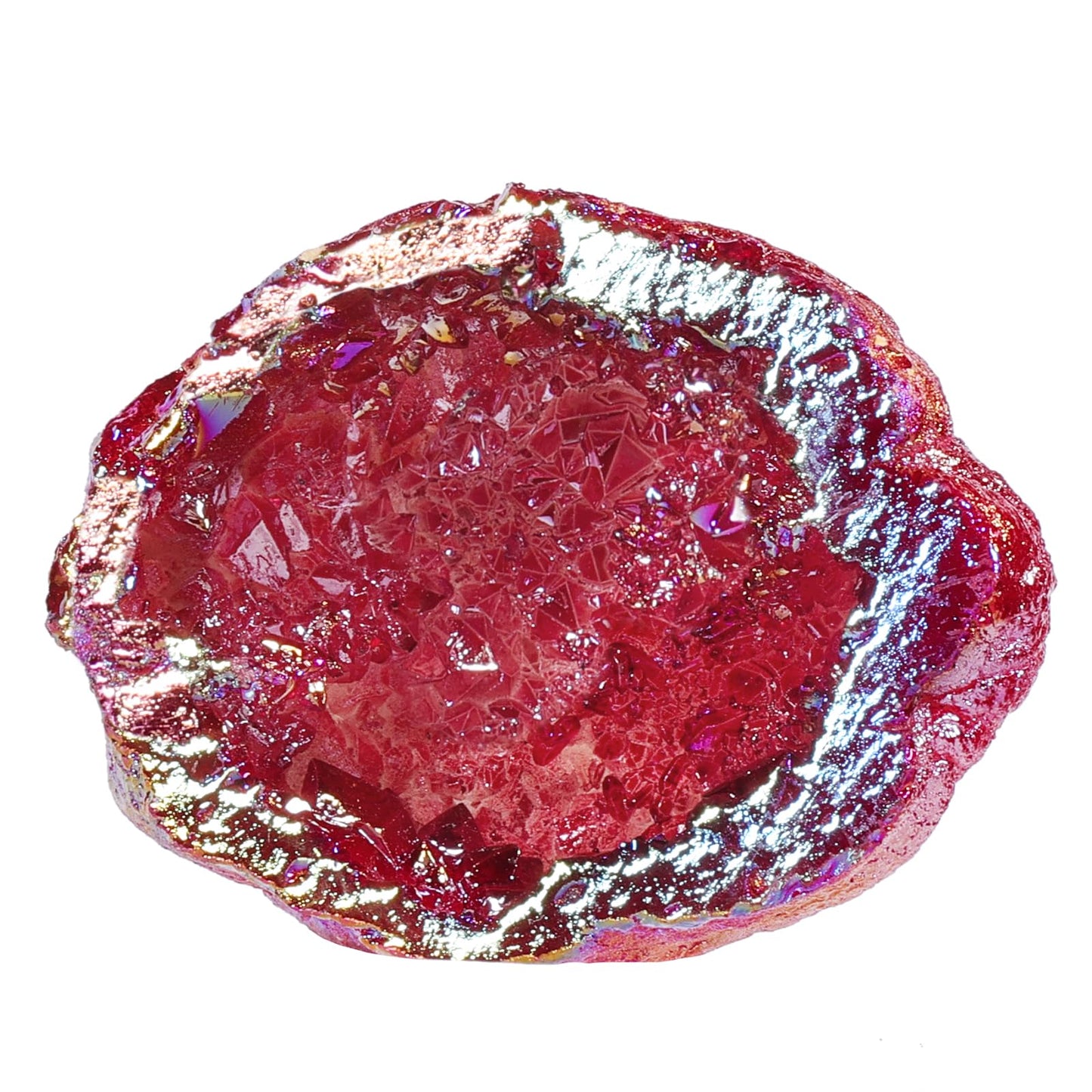 SUNYIK Natural Rainbow Titanium Coated Quartz Geode Quartz Crystal Cluster Specimen for Home Office Decoration Reiki Healing Meditation, 10-35g(0.02-0.08lb), Red AB Crystal