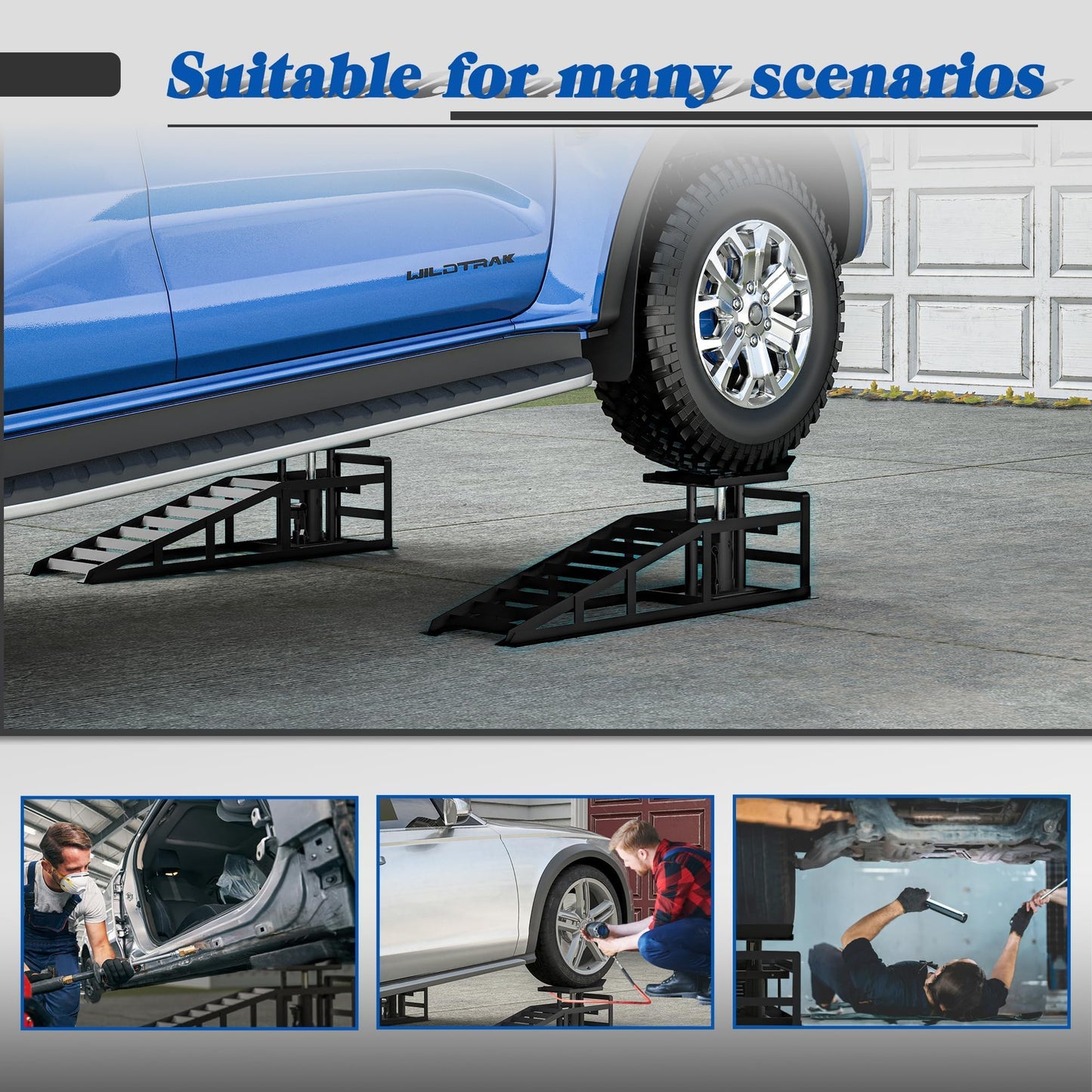 2 Pack Hydraulic Car Ramps 5T 10000lbs Low Profile Car Lift Service Ramps Truck Trailer Garage,Height Hydraulic Vehicle Ramps, Lift Height 11.61-16.21 Inches