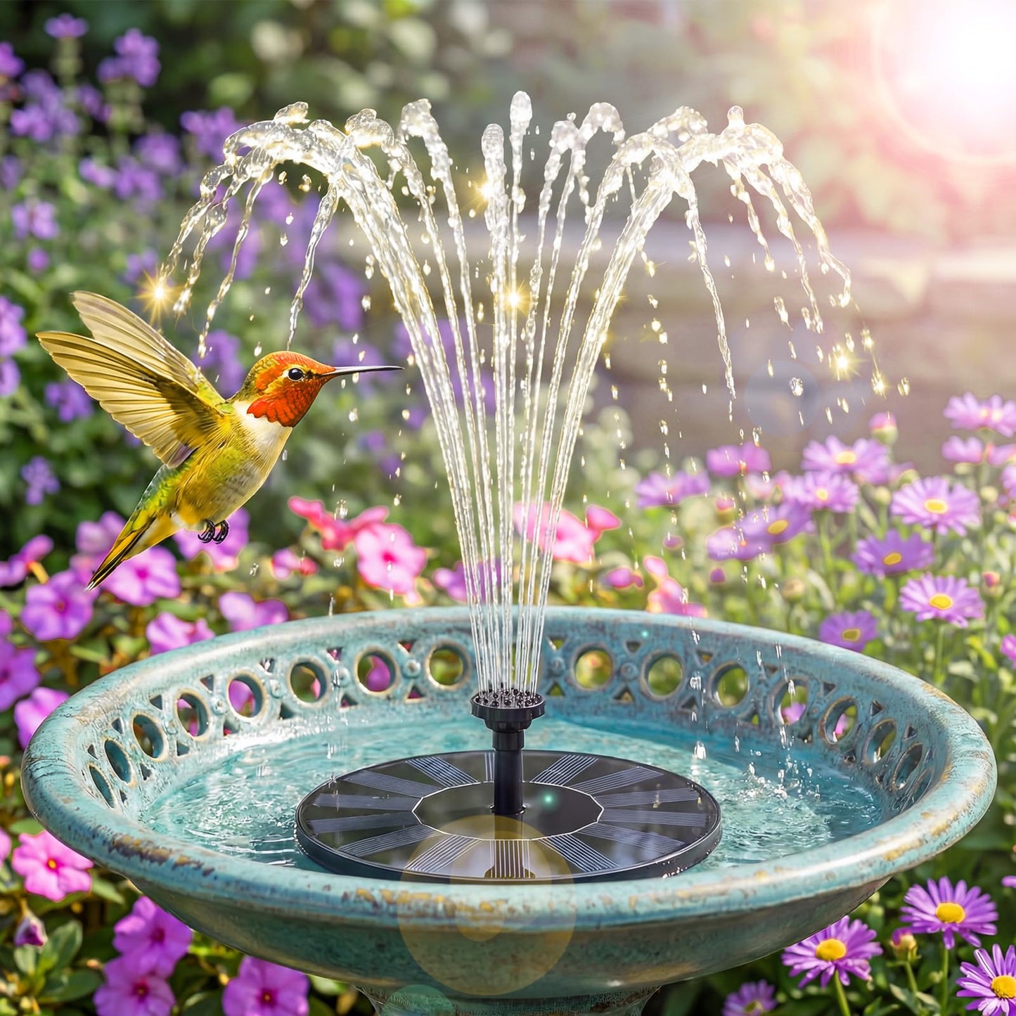 AISITIN Solar Fountain for Bird Bath, Solar Water Fountain Pump with 6 Nozzles, Solar Powered Fountain for Garden, Pond, Pool, Fish Tank and Outdoor Decor