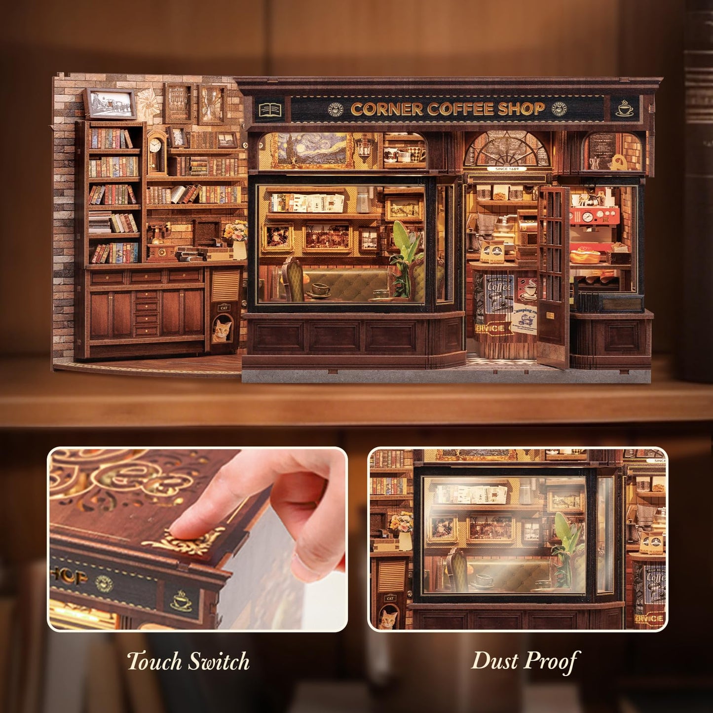 CUTEBEE Book Nook Kit, DIY Miniature Dollhouse Kits for Adult and Teens, 3D Wooden Puzzle, Mini Booknook Tiny House Model Building Kit, Decorative Bookend with LED, Craft Gifts for Family, Friends
