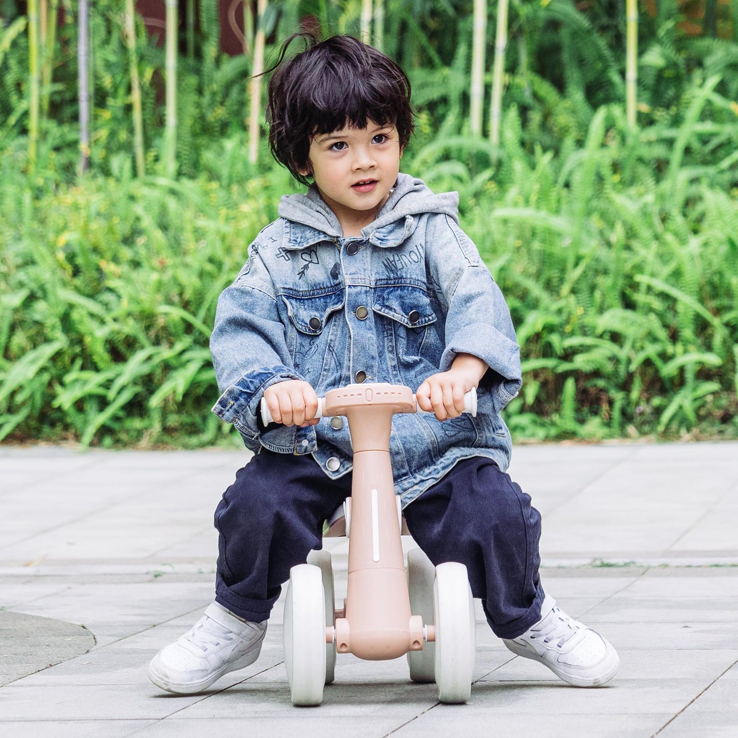 GymAora Baby Balance Bike for 1 Year Old Boys Girls, 12-36 Months Toddler Balance Bike, 4 Wheels, Toddler Bikes, with LED Light Up Wheels, First Birthday Gift-Pink (Brown)