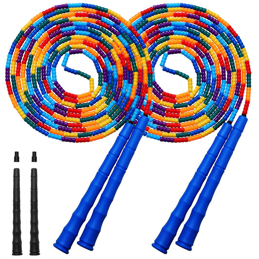 Kingcolor Double Dutch 16 FT 2 Pack Long Jump Rope, Plastic Segmented Beaded DIY Rope, Suitable for Children and Adults, Long Enough for 5-6 Jumpers (Blue)