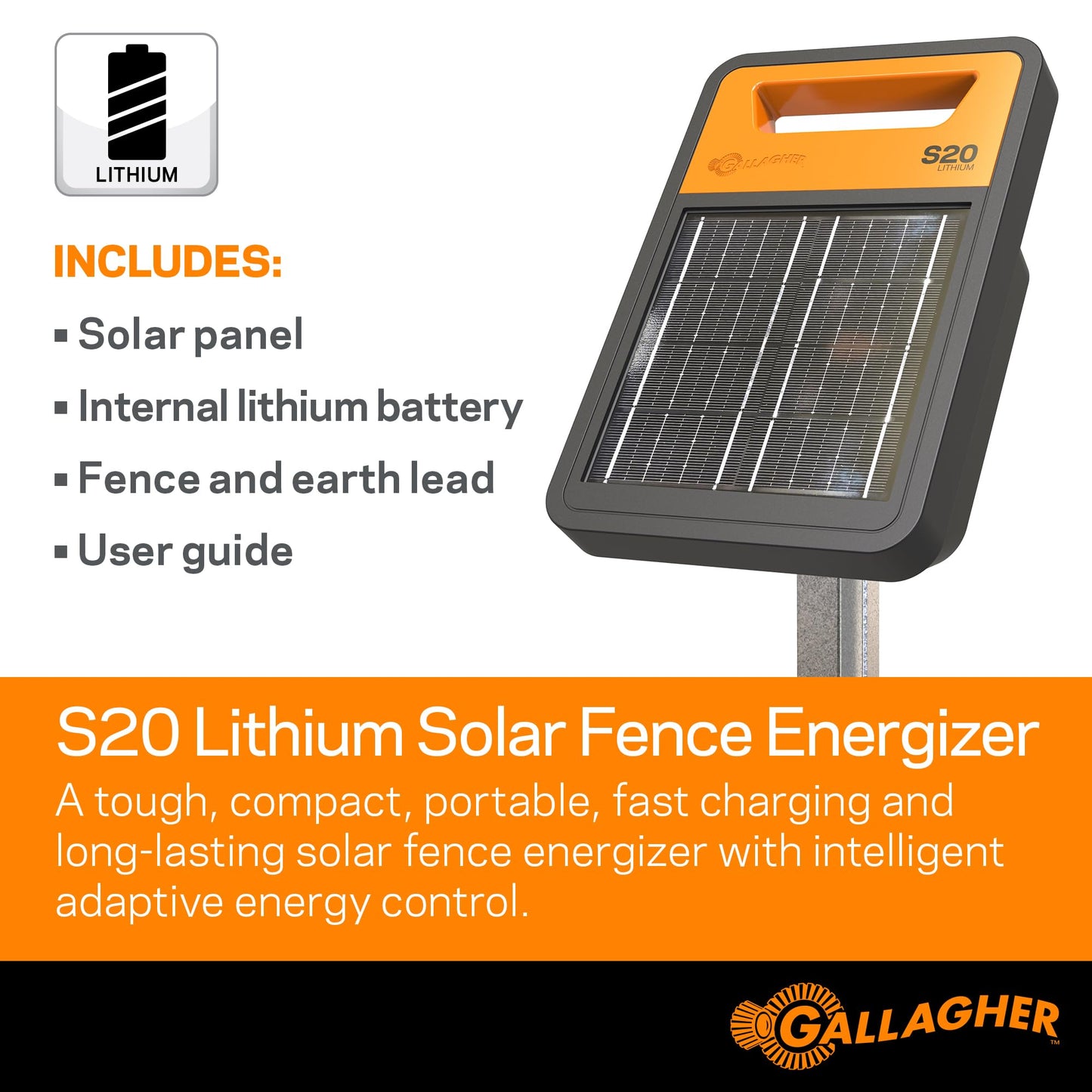 Gallagher S20 Solar Fence Charger + 48in x 82ft Poultry Netting Bundle | Portable Electric Fence System for Chickens, Garden Protection & Predator Exclusion | Solar Energizer with Rechargeable Battery