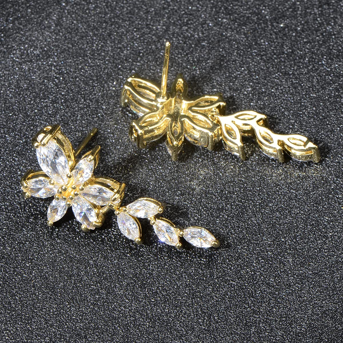 Cubic Zirconia Bridal Earrings Women’s Marquise CZ Cluster Floral Leaf Crystal Rhinestone Dangle Drop Earring for Bride Bridesmaids Mother of Bride Party Prom