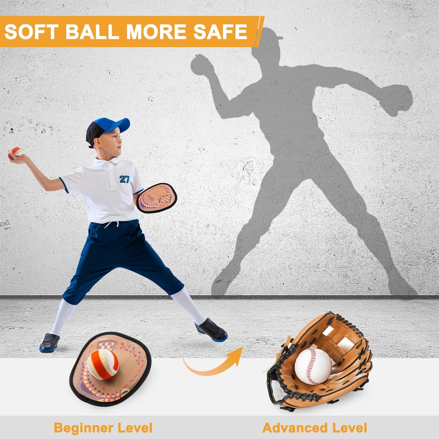 Qrooper Toss and Catch Ball Set Toddler Baseball Training Glove, Pool Beach Toys for Kids 3 4 5 6 7 8 Years Old Boys Girls Birthday Gifts, Soft Sticky Balls Yard Outdoor Games for for Adults Family