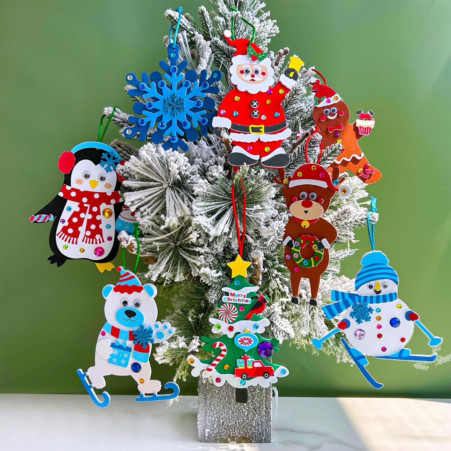 Winlyn 24 Sets Christmas Craft Kits Winter Crafts DIY Christmas Ornaments Decorations Art Sets Foam Santa Reindeer Snowman Christmas Stickers for Kids Holiday Season Classroom Activities Party Favors